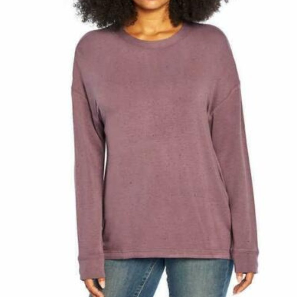NWT Three Dots Top Purple Speckled‎ Pullover Soft Crewneck High-Low Sz M.
